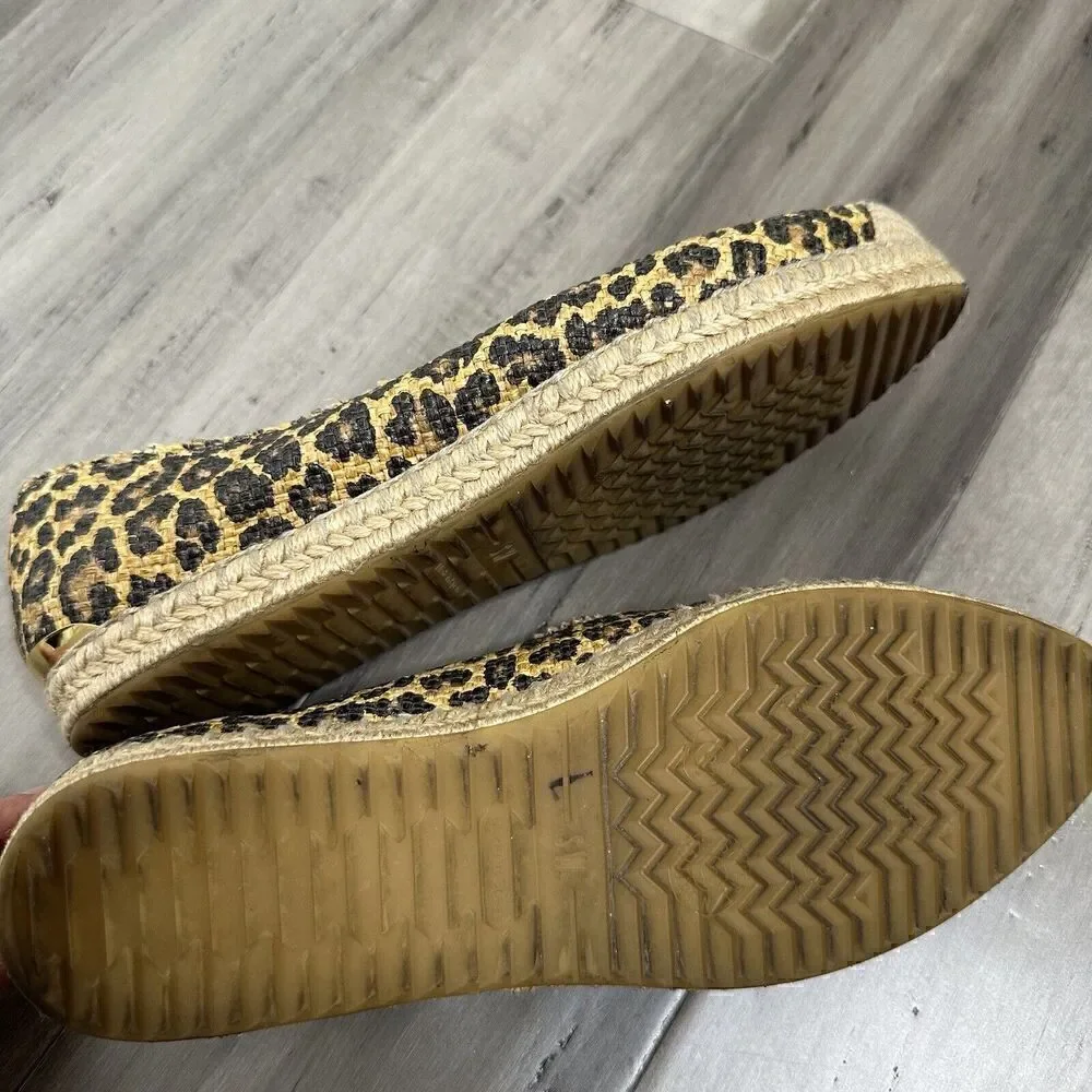 Stuart Weitzman Catalan Leopard Print Jute Raffia Espadrille Women's Size 7 M